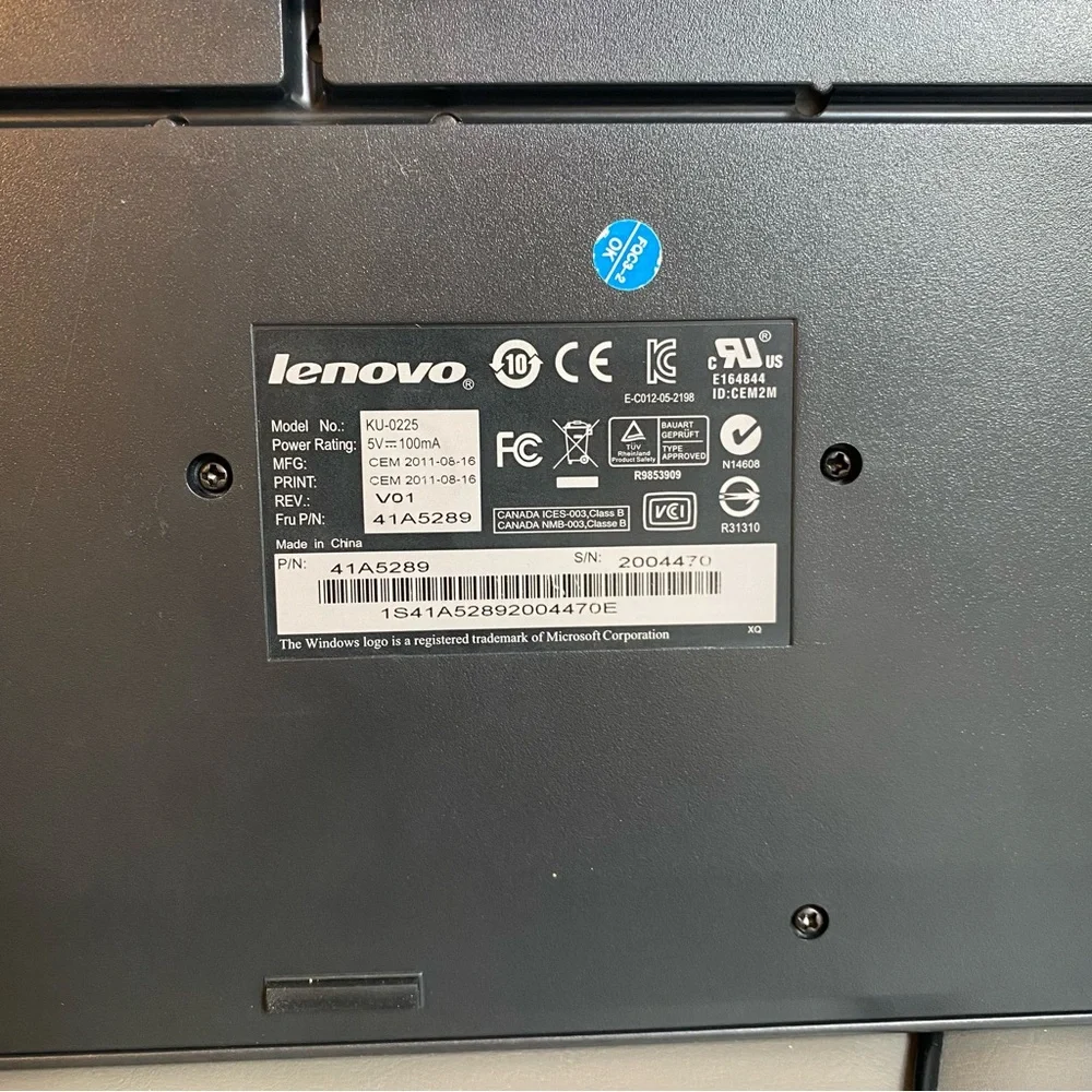 Lenovo KU-0225 Wired USB Keyboard Black Full Size PC Desktop Computer Accessory